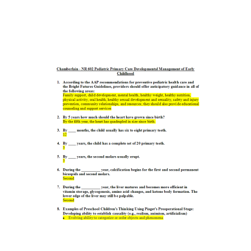 NR 602 Chapter 6 Developmental Management of Early Childhood | Test Bank  for Students