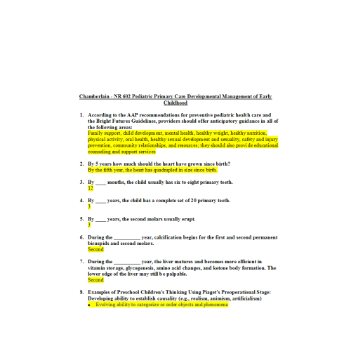 NR 602 Chapter 6 Developmental Management of Early Childhood | Test Bank for Students NR 602 Chapter 6 Developmental Management of Early Childhood | Test Bank for Students