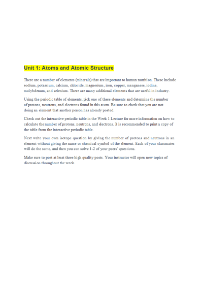 CHEM 120 Week 1 Discussion; Atoms and Atomic Structure