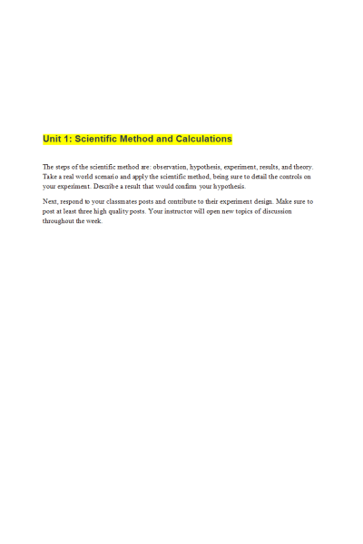 CHEM 120 Week 1 Discussion; Scientific Method and Calculations