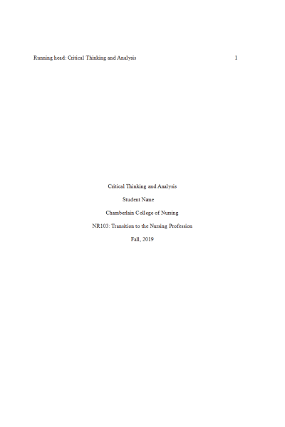NR 103 Week 2 Assignment; Critical Thinking Assessment