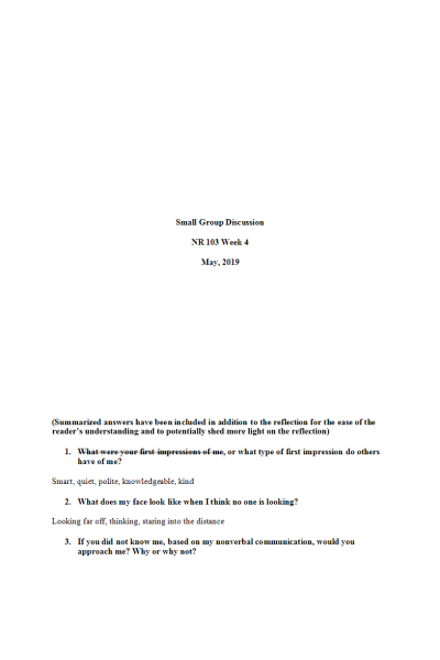 NR 103 Week 4 Small Group Discussion