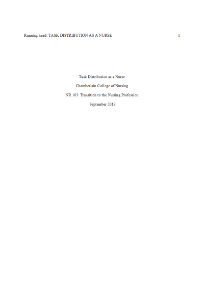 NR 103 Week 5 RUA Assignment; Task Distribution as a Nurse - DELEGATION