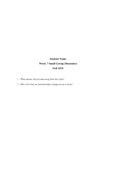 NR 103 Week 7 Small Group Discussion