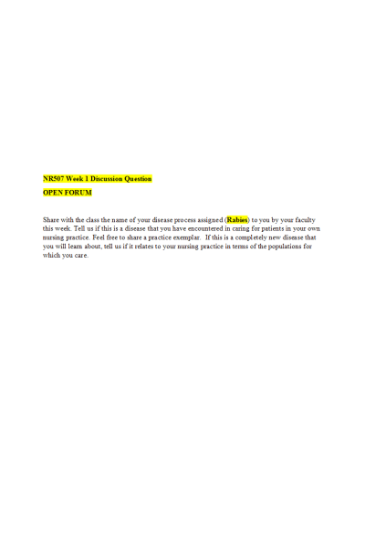NR 507 Week 1 Open Forum Discussion; Rabies