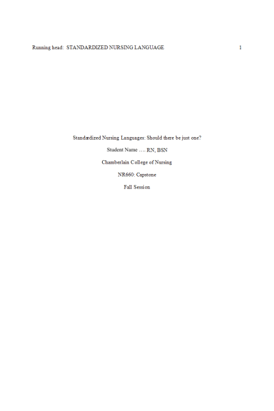 NR 660 Week 3 Capstone Project; Literature Review; Standardized Nursing Languages