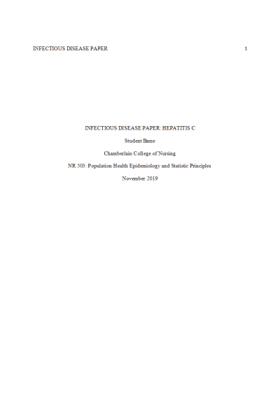 NR 503 Week 5 Assignment; Infectious Disease Paper - Hepatitis C