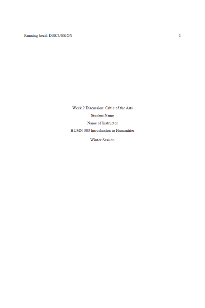 HUMN 303N Week 2 Discussion; Critic of the Arts