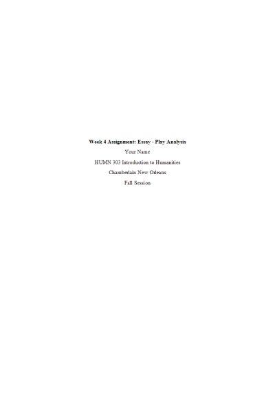 HUMN 303N Week 4 Assignment; Essay - Play Analysis (William Shakespeare Play)