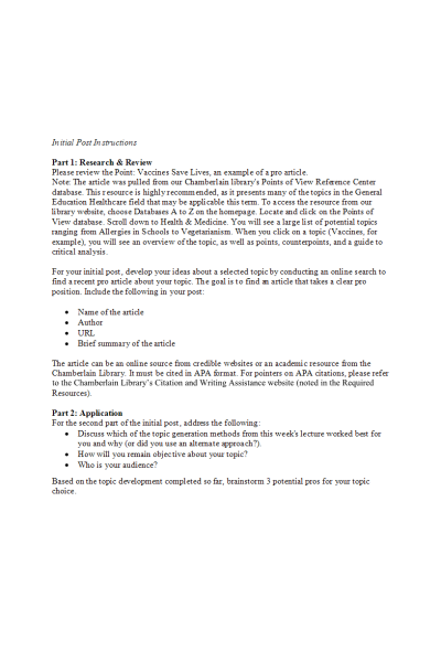 ENGL 147N Week 1 Discussion; Pro-Position Topics