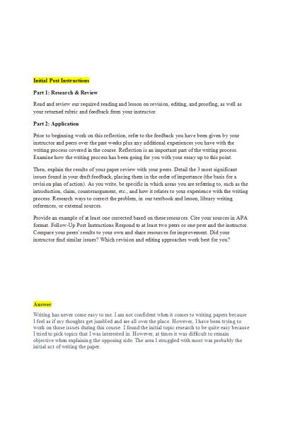 ENGL 147N Week 7 Discussion; Revision Plan