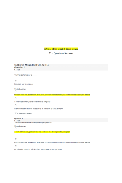 ENGL 147N Week 8 Final Exam