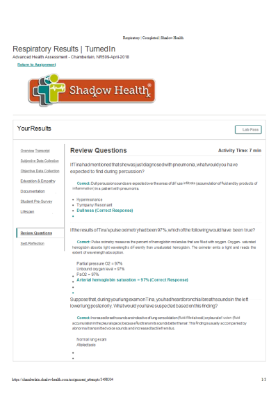 NR 509 Week 2 Respiratory Physical Assessment - REVIEW QUESTIONS