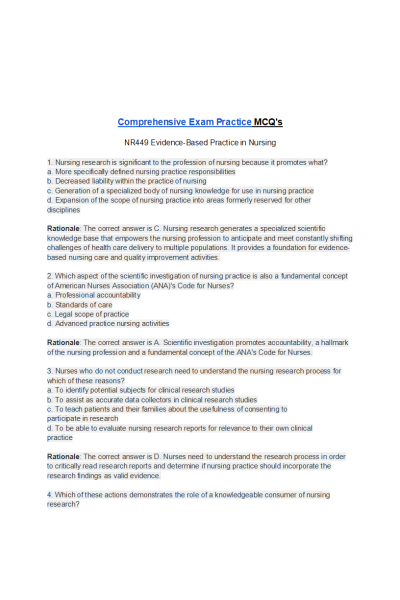 NR 449 Week 2 Comprehensive Examination; Practice MCQs