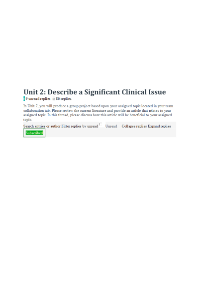 NR 449 Week 2 Discussion; Describe a Significant Clinical Issue; 59 Pages