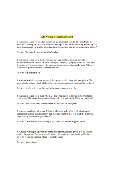 NR 449 Week 4 ATI #2; Nurse Logic - Nursing Concepts; Test; Advanced