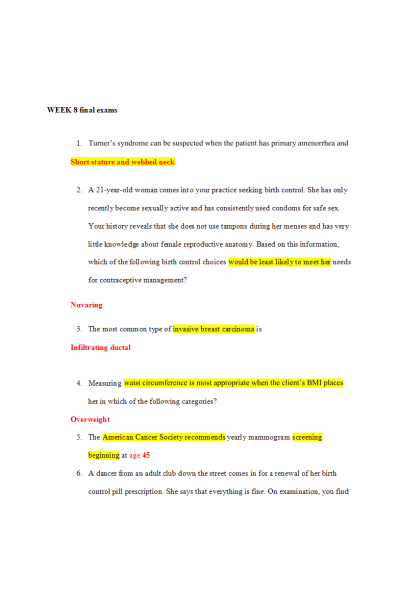 NR 602 Week 8 Final Exam