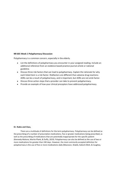 NR 601 Week 1 Discussion Board - Polypharmacy