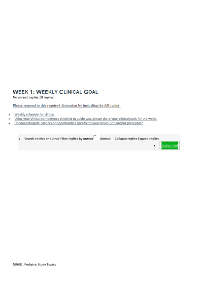NR 601 Week 1 Weekly Clinical Goal