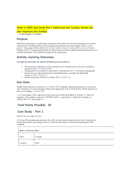 NR 601 Week 2 COPD Case Study - Part 1 (Initial post, Faculty and Peer Responses) 