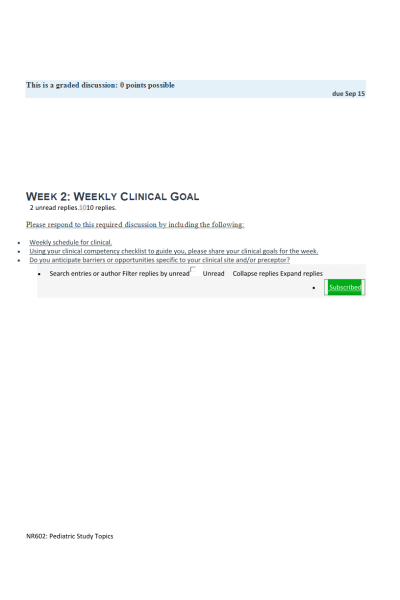 NR 601 Week 2 Weekly Clinical Goal