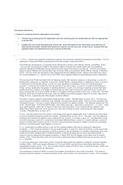 NR 601 Week 3: Psychiatric Disorders and Screening: Dual Version
