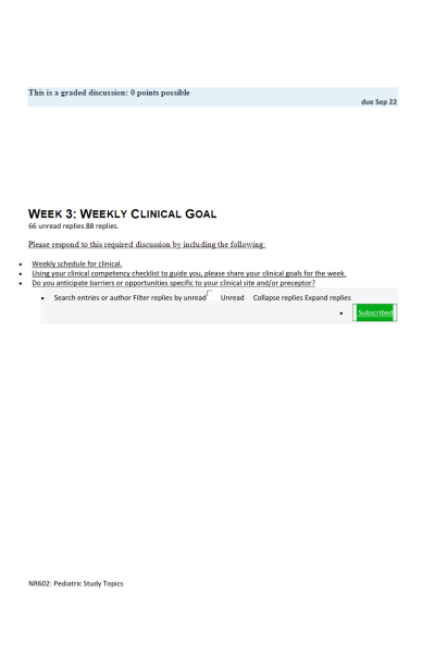 NR 601 Week 3 Weekly Clinical Goal