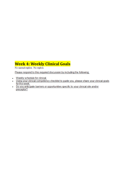 NR 601 Week 4 Weekly Clinical Goal