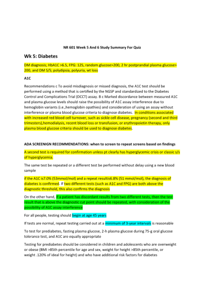 NR 601 Week 5 and Week 6 Study Summary for Quiz