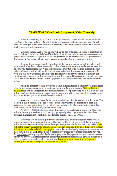 NR 601 Week 5 Case Study Assignment; Video Transcript