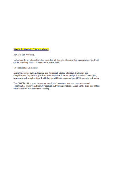 NR 601 Week 5 Weekly Clinical Goals