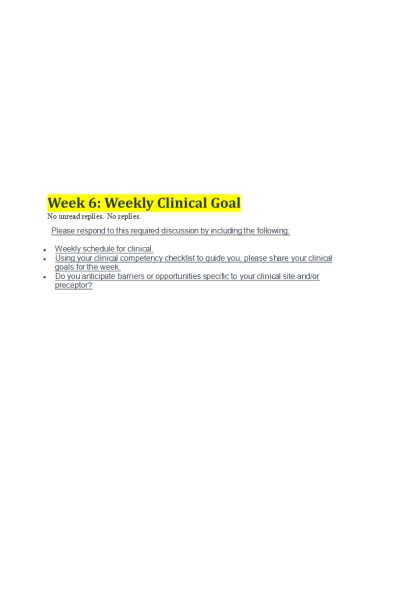 NR 601 Week 6 Weekly Clinical Goals