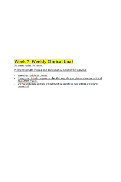 NR 601 Week 7 Weekly Clinical Goals