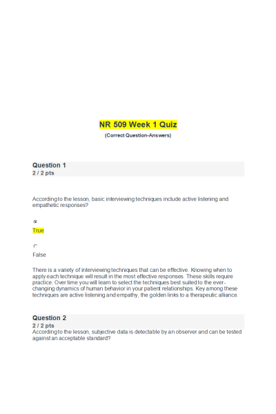 NR 509 Week 1 Midweek Comprehension Quiz (March 2020)
