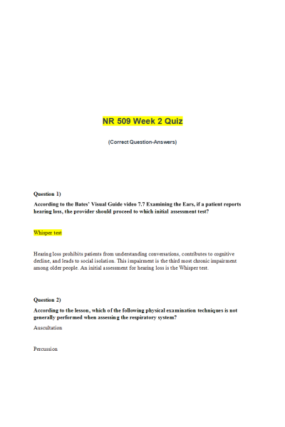 NR 509 Week 2 Midweek Comprehension Quiz (March 2020)