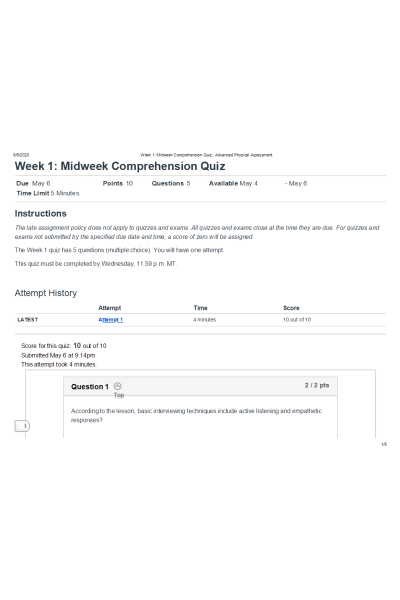NR 509 Week 1 Midweek Comprehension Quiz (May 2020v2)