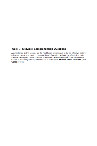 NR 599 Week 7 Discussion 1: Midweek Comprehension Questions