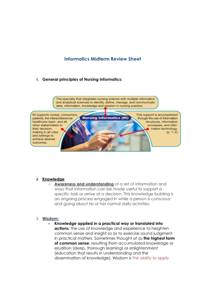 NR 599 Week 4 Informatics Mid Review Sheet