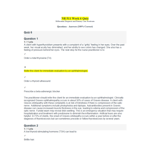 NR 511 Week 6 Practice Quiz Course Notes for Students