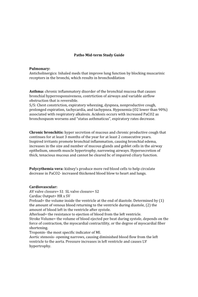 NR 507 Week 4 Patho MidTerm Study Guide