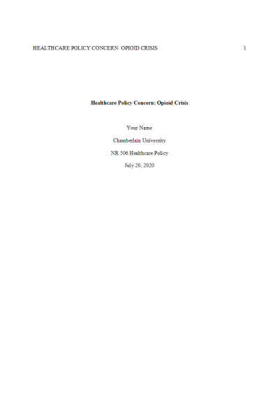 NR 506 Week 4 Assignment; Healthcare Policy Concern; Opioid Crisis