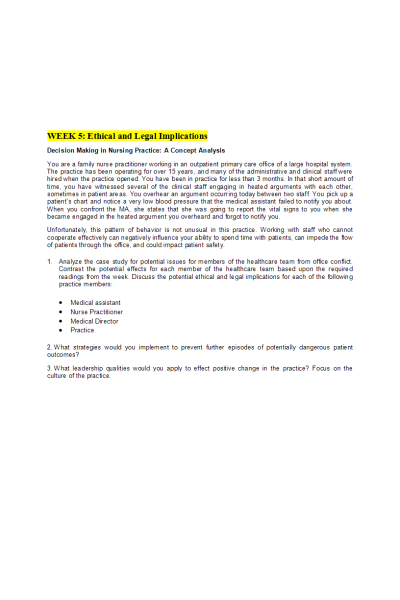NR 506 Week 5 Discussion; Ethical and Legal Implications