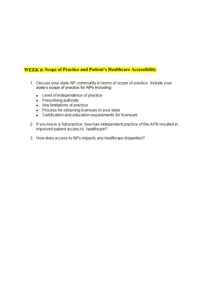 NR 506 Week 6 Discussion; Scope of Practice and Patient’s Healthcare Accessibility