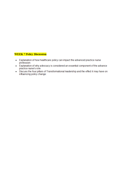 NR 506 Week 7 Discussion: APNs as Healthcare Policy Leaders