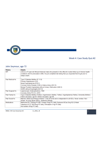NR 661 Week 4 Advanced Clinical Management Case 2 Test 