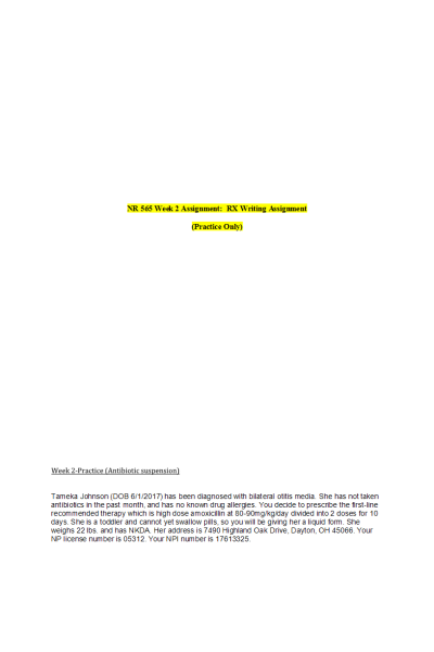 NR 565 Week 2 Assignment: RX Writing Assignment (Practice Only)