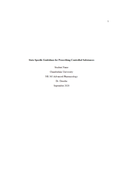 NR 565 Week 2 Assignment; Texas State Specific Guidelines for Prescribing Controlled Substances