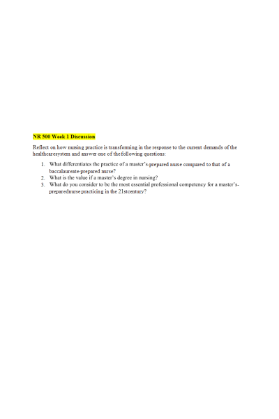 NR 500 Week 1 Discussion: The Value of a Master's-Prepared Nurse