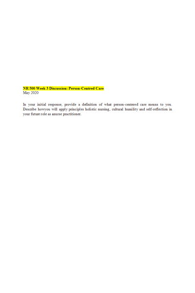 NR 500 Week 3 Discussion; Person-Centred Care