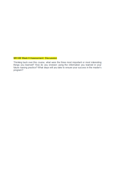 NR 500 Week 8 Assessment; Discussion
